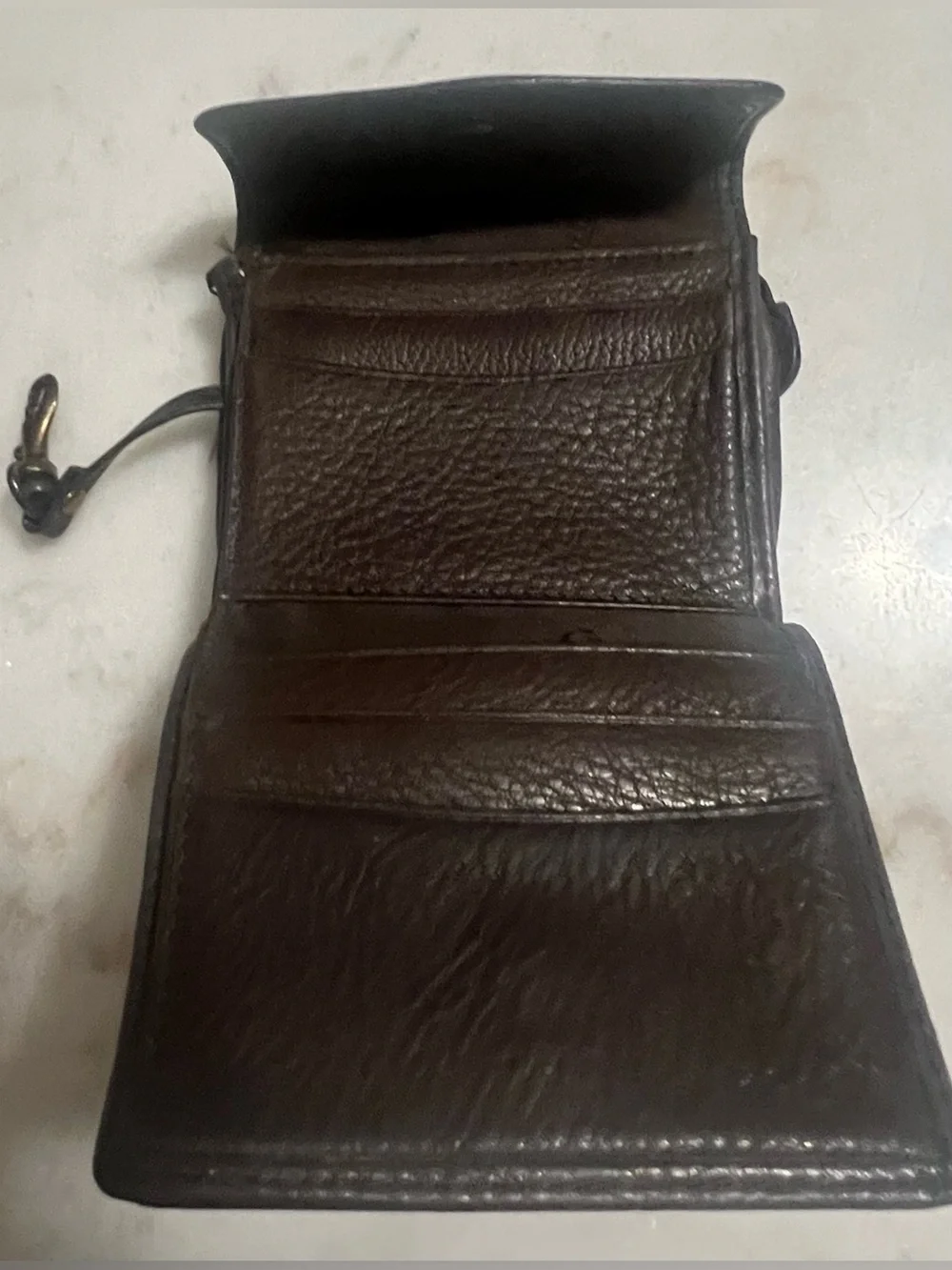 Fossil Genuine Leather Dark Brown Fold Wallet Zipper Coin Purse ID Wallet
